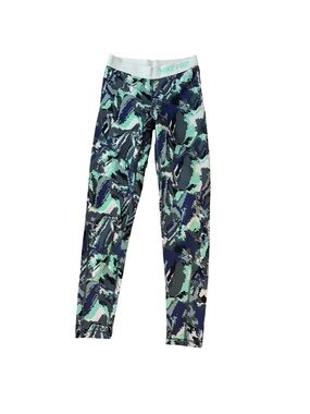Nike Pro Hyperwarm Girls XL Leggings Green Black Abstract Print Training